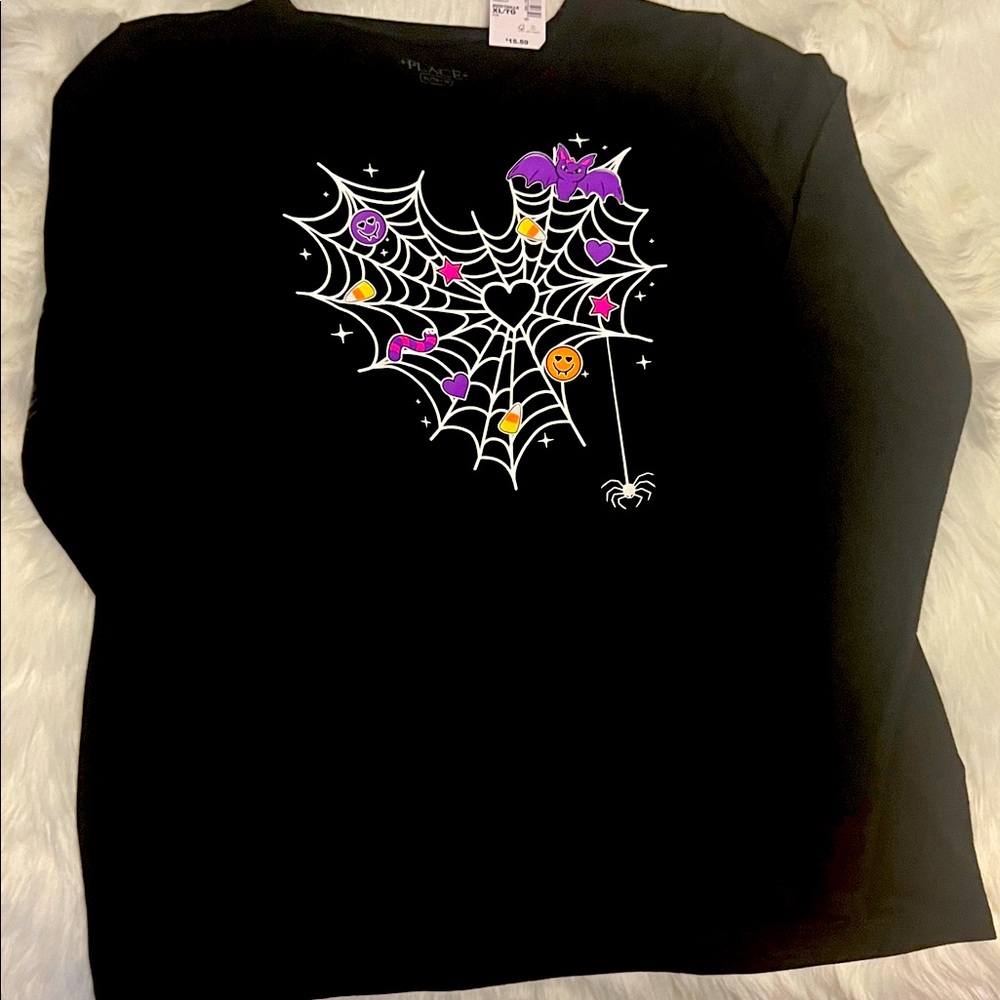 Girls Black Spider Web Long Sleeve Tee